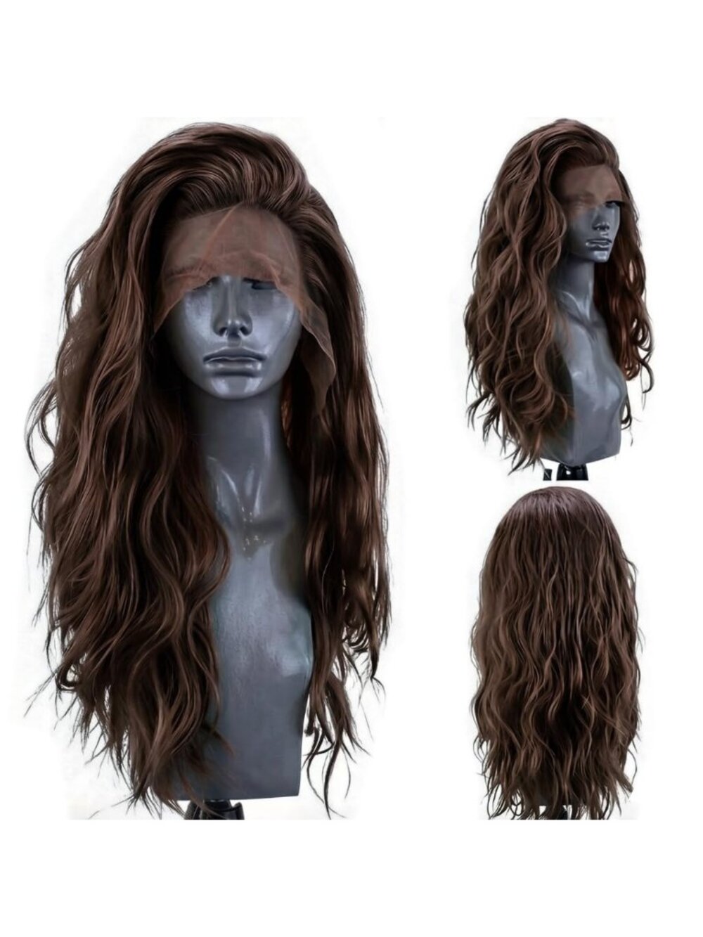 24 inch Women's Dark Brown Long Natural Curly Synthetic Fashion Lace Front Wigs